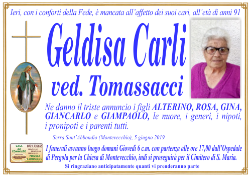 manifesto funebre di Carli Geldisa