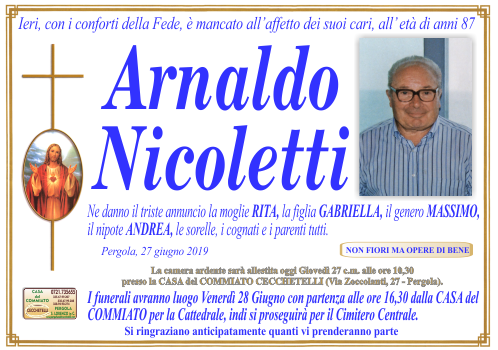 manifesto funebre di Nicoletti Arnaldo