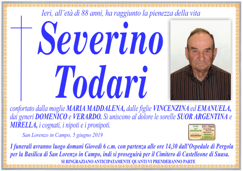 manifesto funebre di Todari Severino