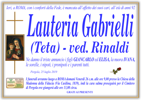 manifesto funebre di Gabrielli Lauteria