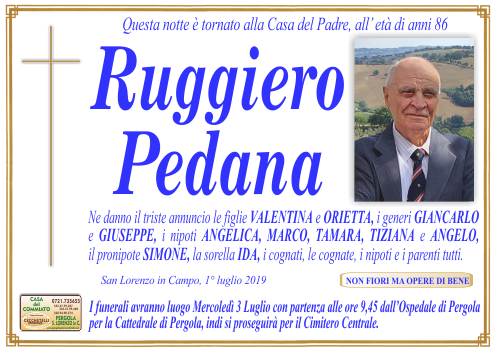 manifesto funebre di Pedana Ruggiero