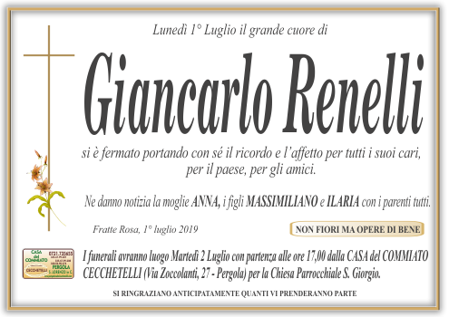 manifesto funebre di Renelli Giancarlo