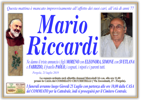 manifesto funebre di Riccardi Mario