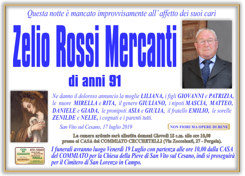 manifesto funebre di Rossi Mercanti Zelio