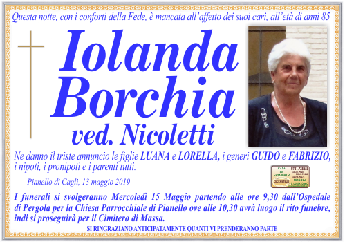 manifesto funebre di Borchia Iolanda