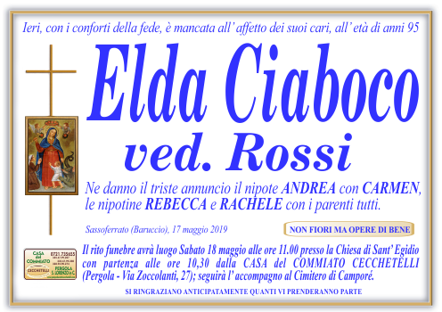 manifesto funebre di Ciaboco Elda