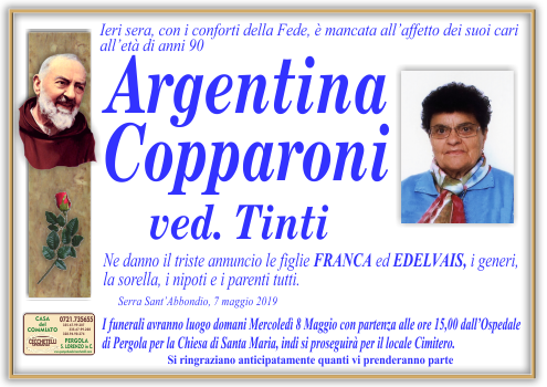 manifesto funebre di Copparoni Argentina