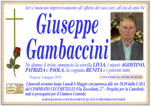 manifesto funebre di Gambaccini Giuseppe