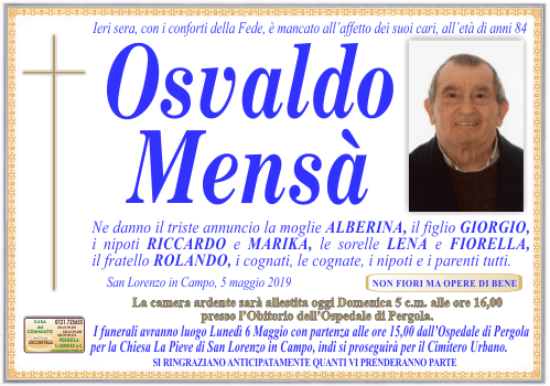 manifesto funebre di Mensa Osvaldo