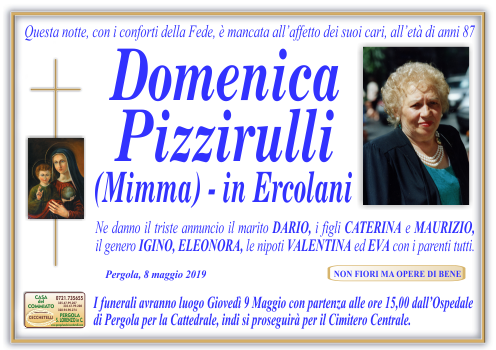 manifesto funebre di Pizzirulli Domenica