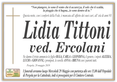 manifesto funebre di Tittoni Lidia