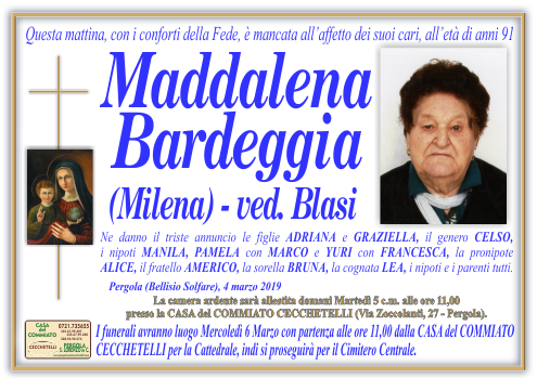 manifesto funebre di Bardeggia Maddalena
