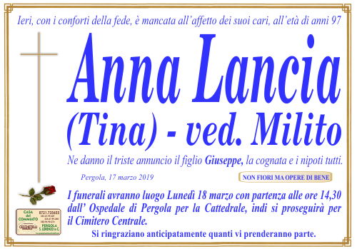 manifesto funebre di Lancia Anna