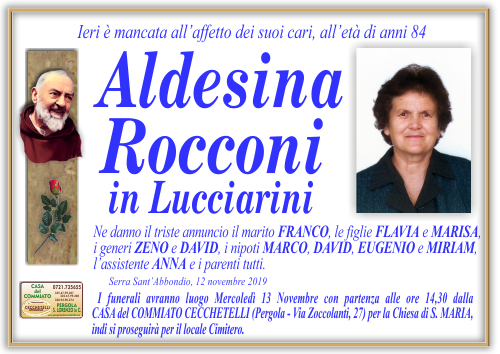 manifesto funebre di Rocconi Aldesina