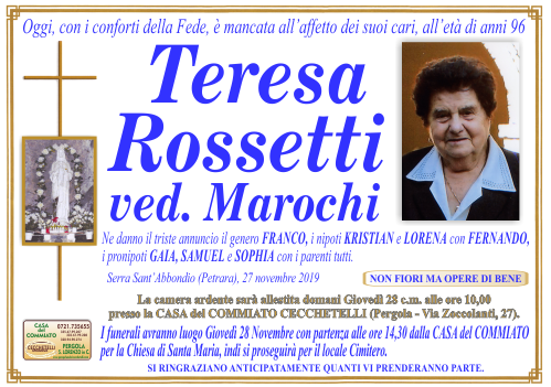 manifesto funebre di Rossetti Teresa