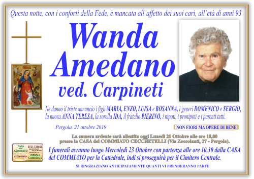 manifesto funebre di Amedano Wanda