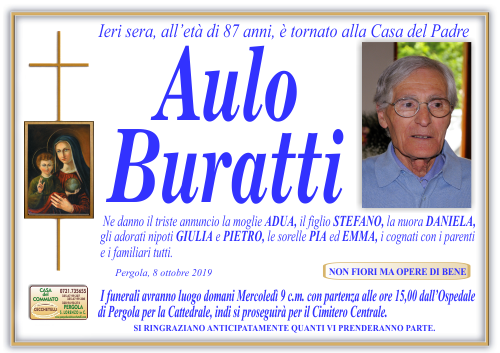 manifesto funebre di Buratti Aulo