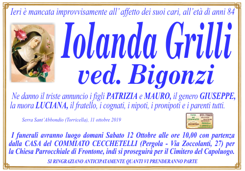 manifesto funebre di Grilli Iolanda