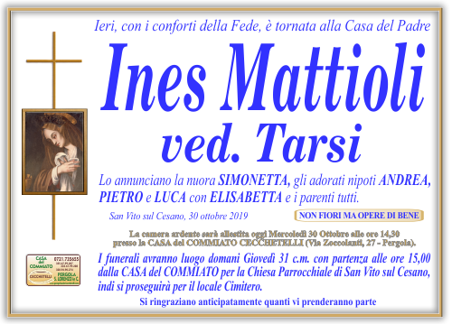manifesto funebre di Mattioli Ines