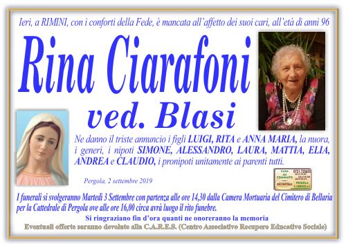 manifesto funebre di Ciarafoni Rina