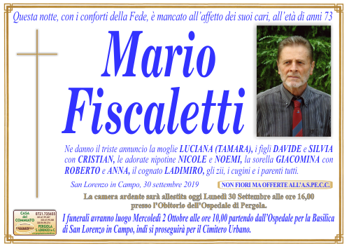 manifesto funebre di Fiscaletti Mario