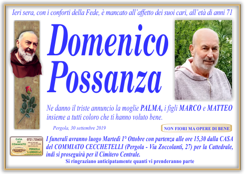 manifesto funebre di Possanza Domenico