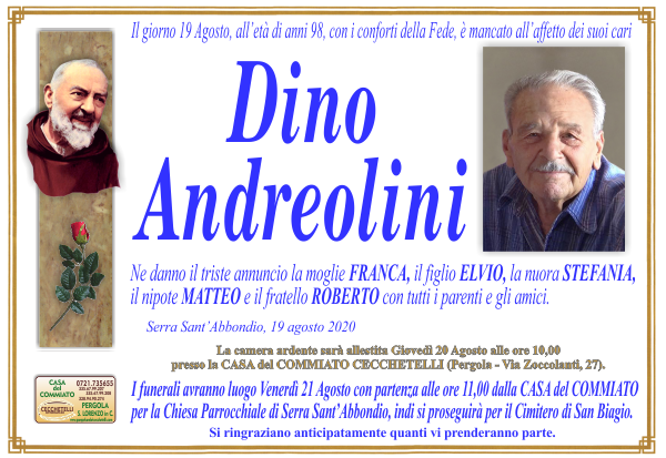 manifesto funebre di Andreolini Dino