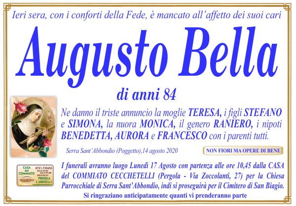 manifesto funebre di Bella Augusto