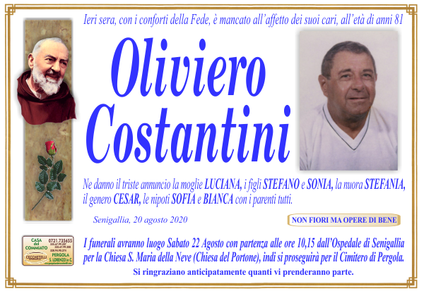 manifesto funebre di Costantini Oliviero