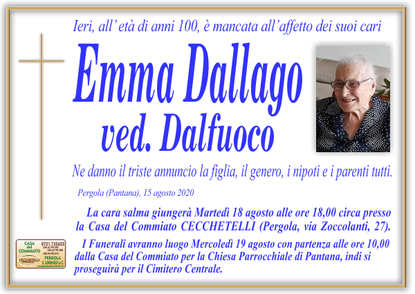manifesto funebre di Dallago Emma
