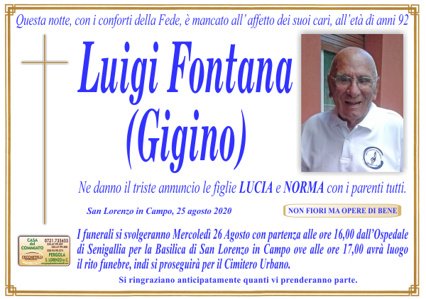 manifesto funebre di Fontana Luigi
