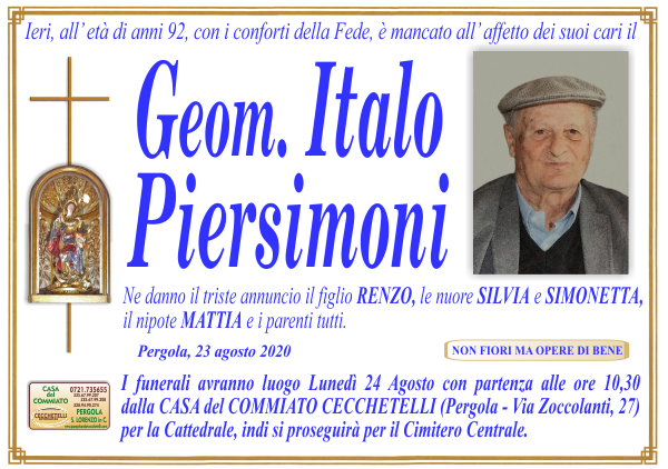 manifesto funebre di Piersimoni Italo