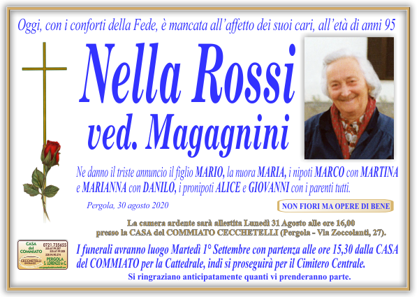 manifesto funebre di Rossi Nella