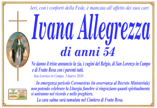 manifesto funebre di Allegrezza Ivana