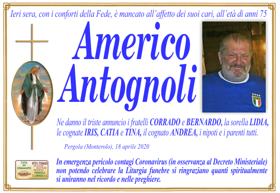 manifesto funebre di Antognoli Americo