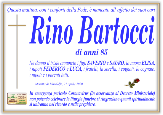 manifesto funebre di Bartocci Rino