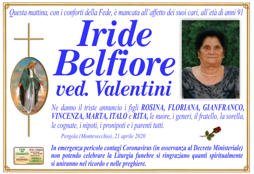manifesto funebre di Belfiore Iride