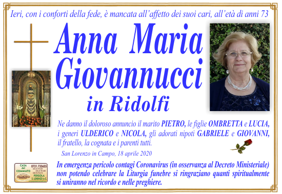 manifesto funebre di Giovannucci Anna Maria