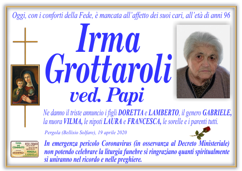 manifesto funebre di Grottaroli Irma