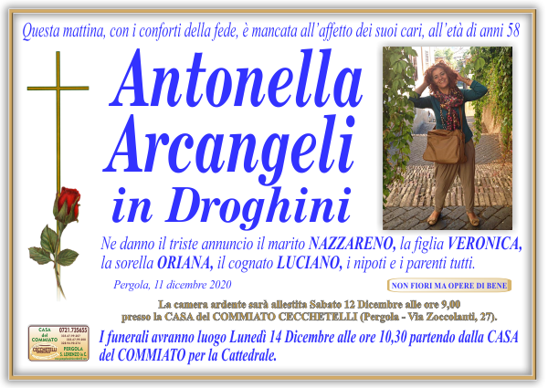 manifesto funebre di Arcangeli Antonella