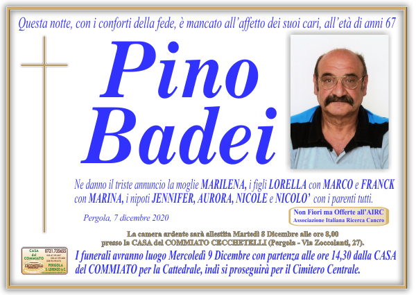 manifesto funebre di Badei Pino