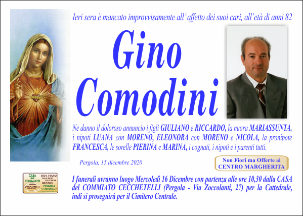 manifesto funebre di Comodini Gino