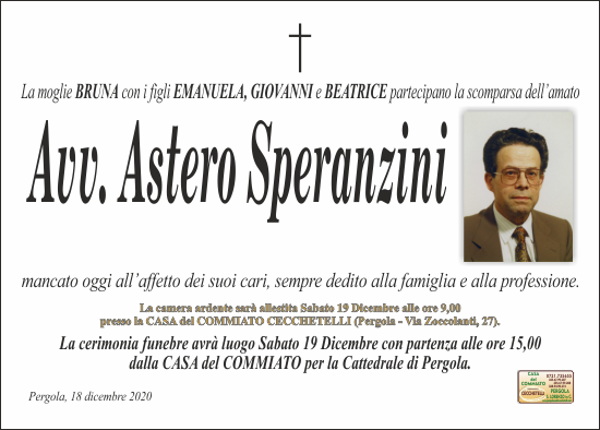 manifesto funebre di Speranzini Astero