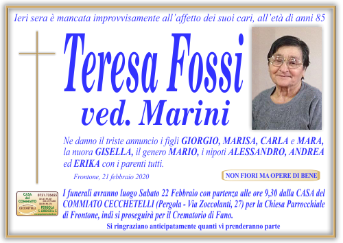 manifesto funebre di Fossi Teresa