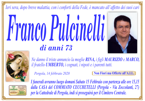 manifesto funebre di Pulcinelli Franco