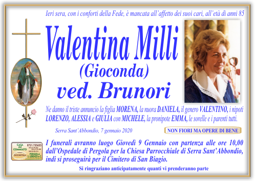 manifesto funebre di Milli Valentina