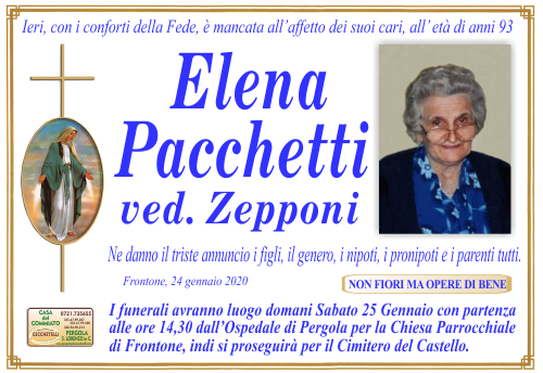 manifesto funebre di Pacchetti Elena
