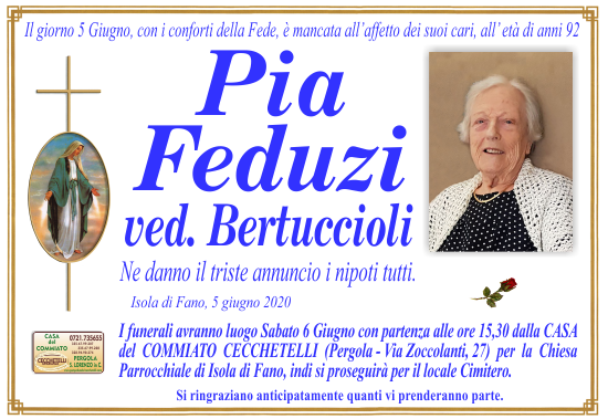 manifesto funebre di Feduzi Pia