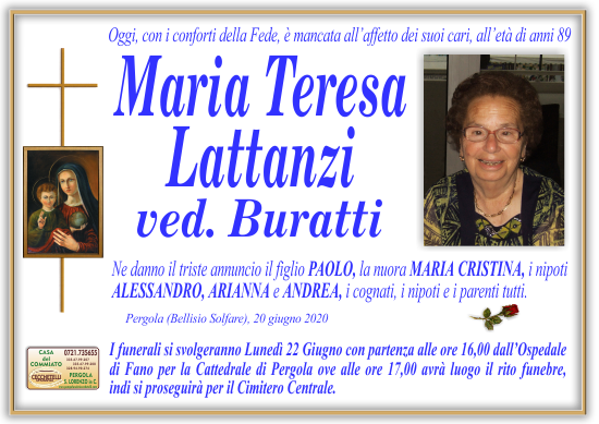 manifesto funebre di Lattanzi Maria Teresa