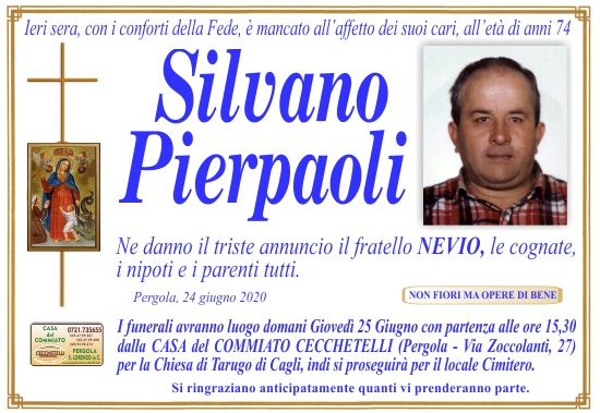 manifesto funebre di Pierpaoli Silvano